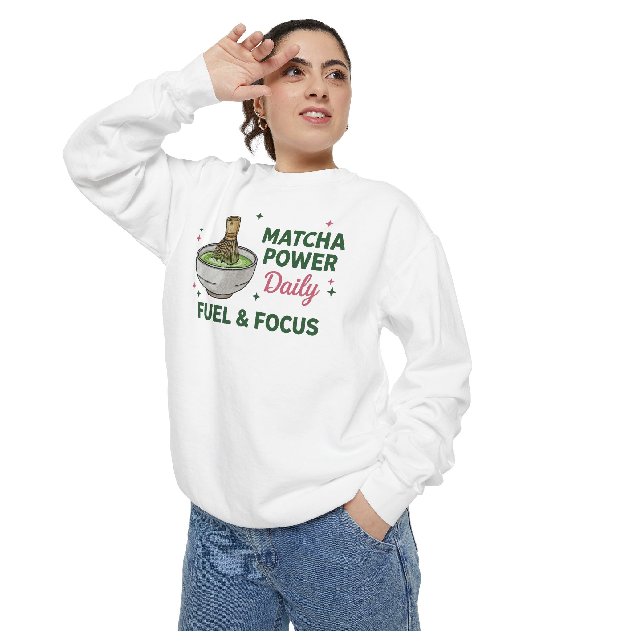 Matcha Power — Fuel & Focus Cozy Crewneck Sweatshirt