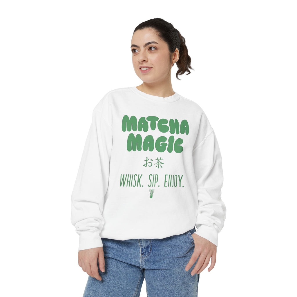 Matcha Magic — Whisk Sip Enjoy Graphic Crewneck Sweatshirt