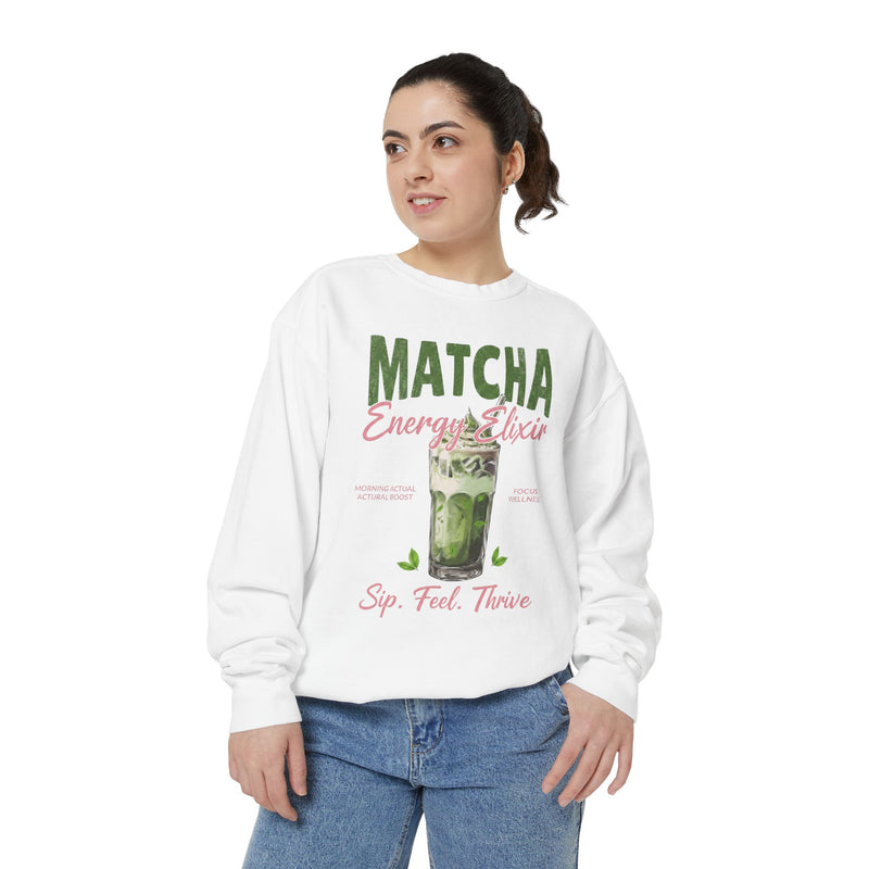 Matcha Energy Elixir — Sip, Feel, Thrive Cozy Crewneck Sweatshirt