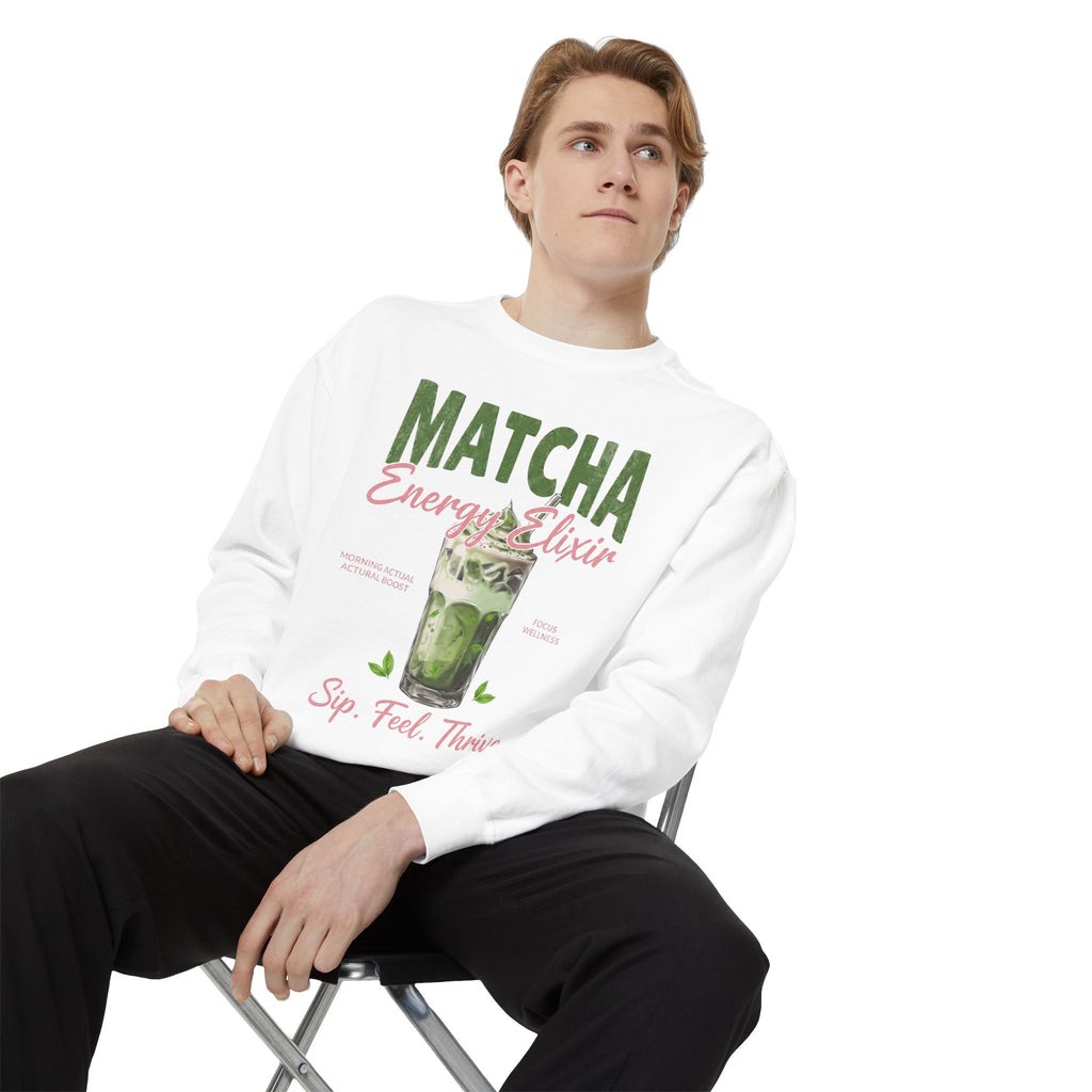 Matcha Energy Elixir — Sip, Feel, Thrive Cozy Crewneck Sweatshirt