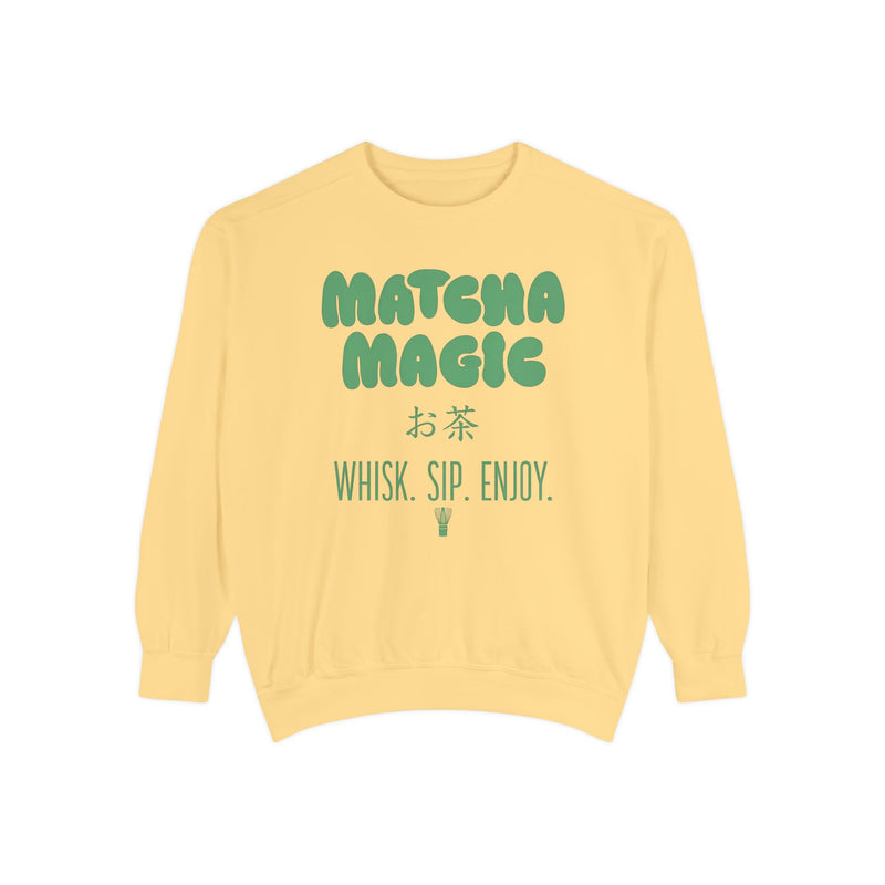 Matcha Magic — Whisk Sip Enjoy Graphic Crewneck Sweatshirt