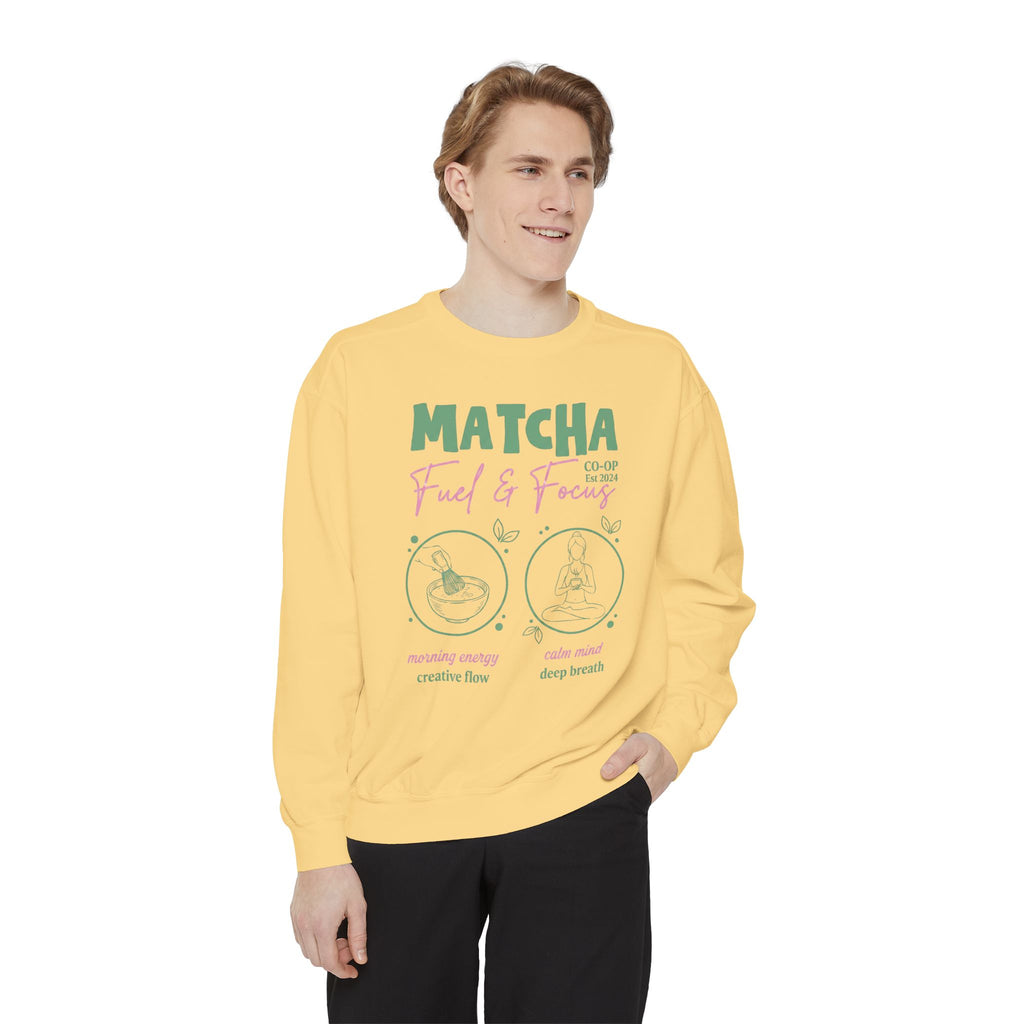 Matcha Feed & Focus — Cozy Tea Lover Graphic Sweatshirt
