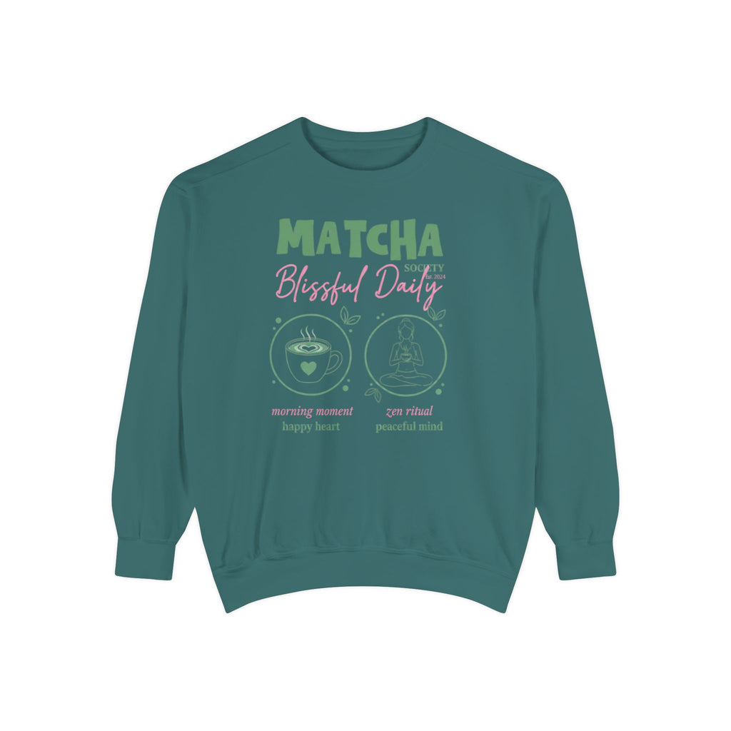 Matcha Bliss — Matcha Blessed Daily Relaxed Tea Lover Crewneck Sweatshirt