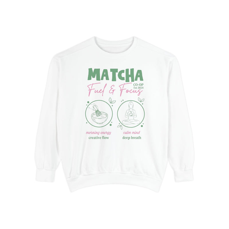 Matcha Feed & Focus — Cozy Tea Lover Graphic Sweatshirt
