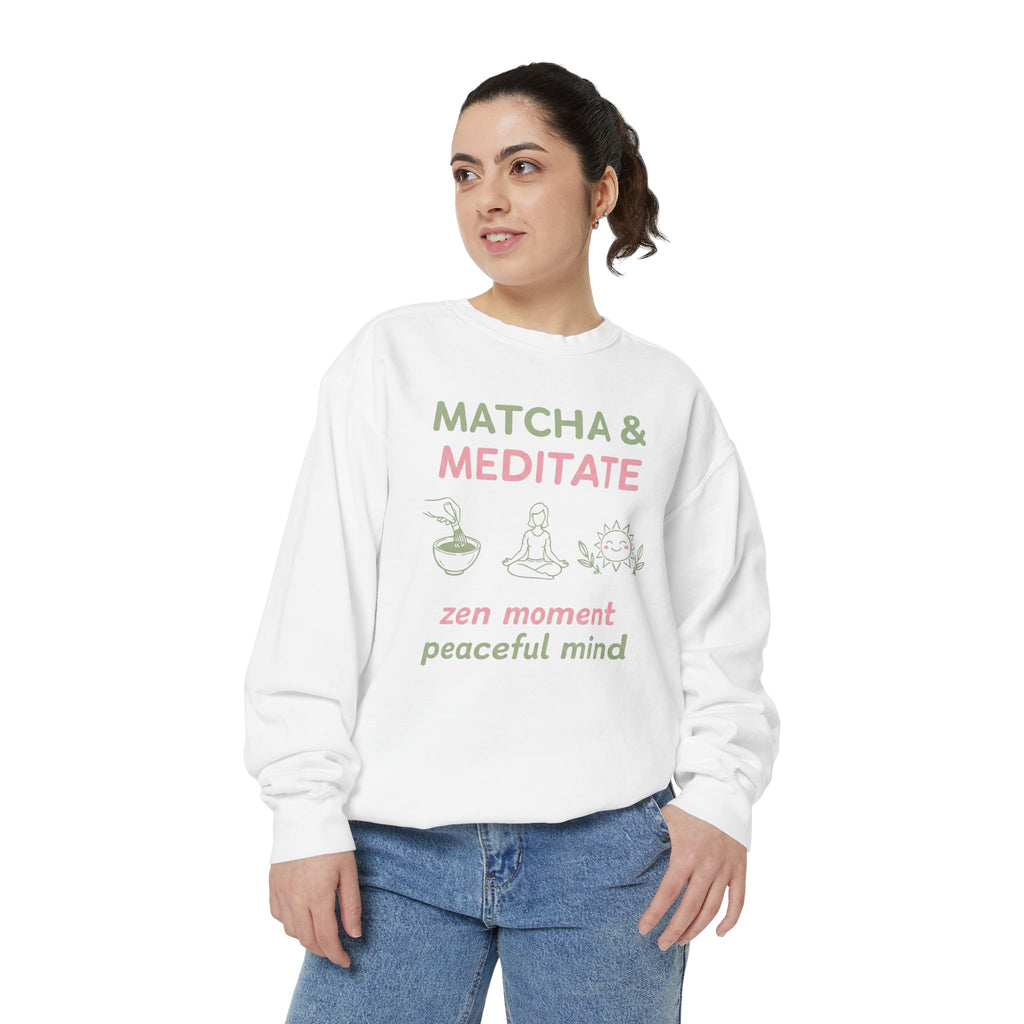 Matcha & Meditate — Cozy Crewneck Sweatshirt