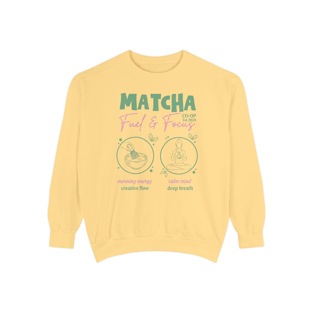 Matcha Feed & Focus — Cozy Tea Lover Graphic Sweatshirt