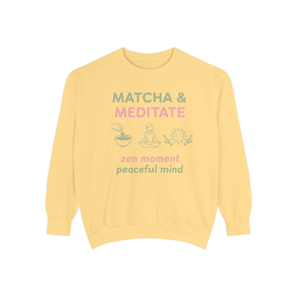 Matcha & Meditate — Cozy Crewneck Sweatshirt