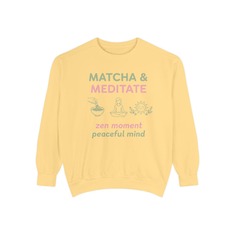 Matcha & Meditate — Cozy Crewneck Sweatshirt
