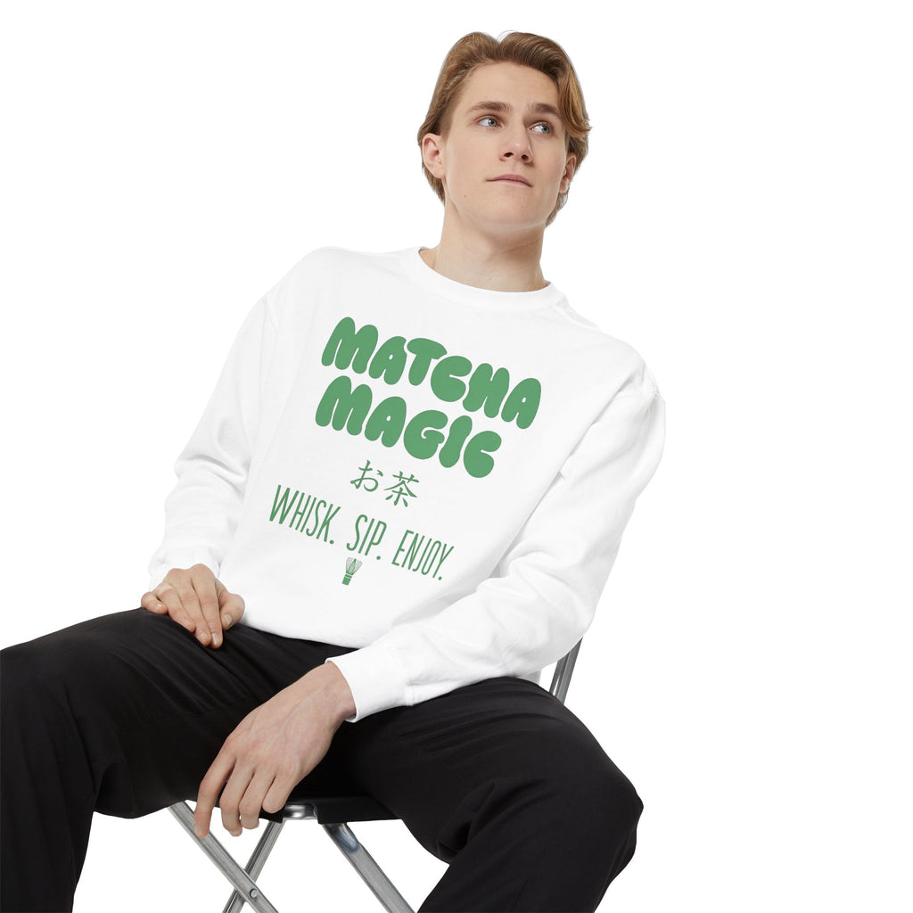 Matcha Magic — Whisk Sip Enjoy Graphic Crewneck Sweatshirt