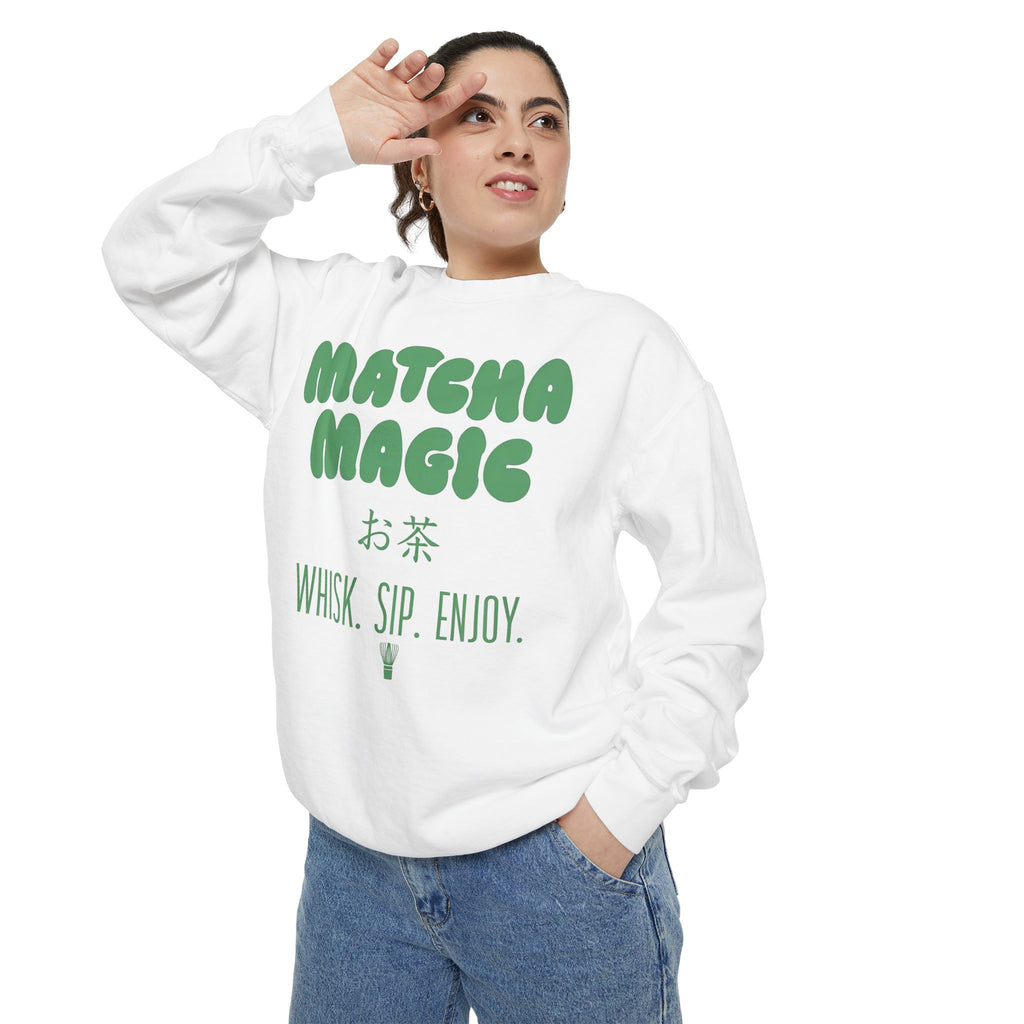 Matcha Magic — Whisk Sip Enjoy Graphic Crewneck Sweatshirt