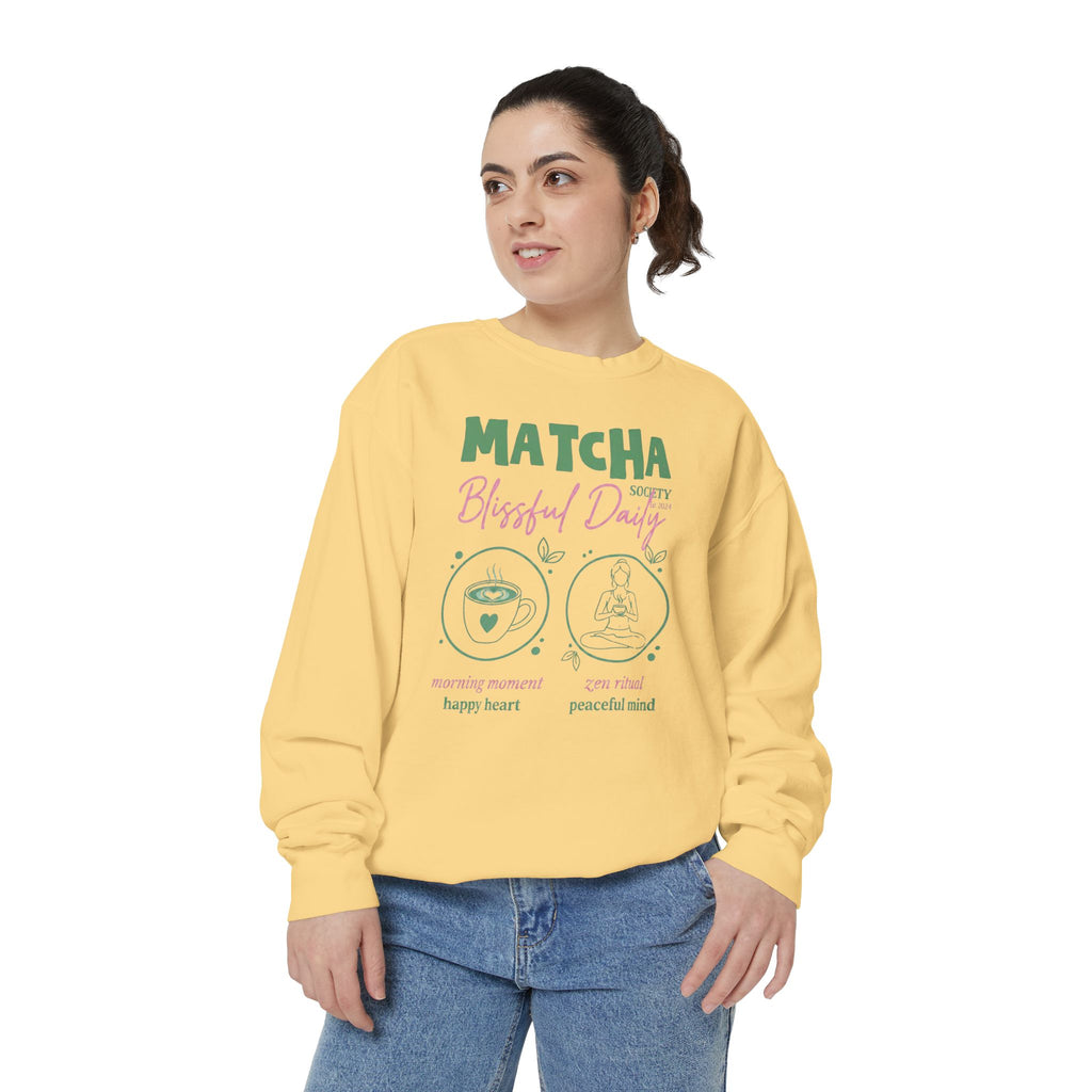 Matcha Bliss — Matcha Blessed Daily Relaxed Tea Lover Crewneck Sweatshirt