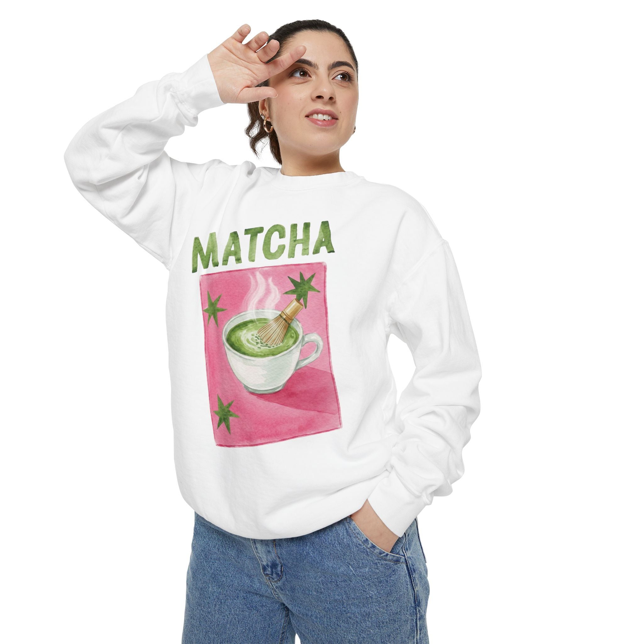 Matcha  — Cute Matcha Cup Graphic Crewneck Sweatshirt