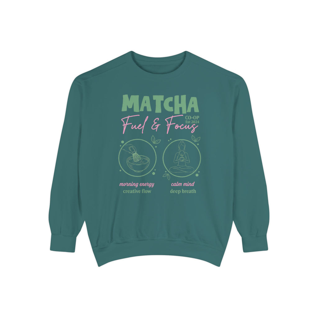 Matcha Feed & Focus — Cozy Tea Lover Graphic Sweatshirt