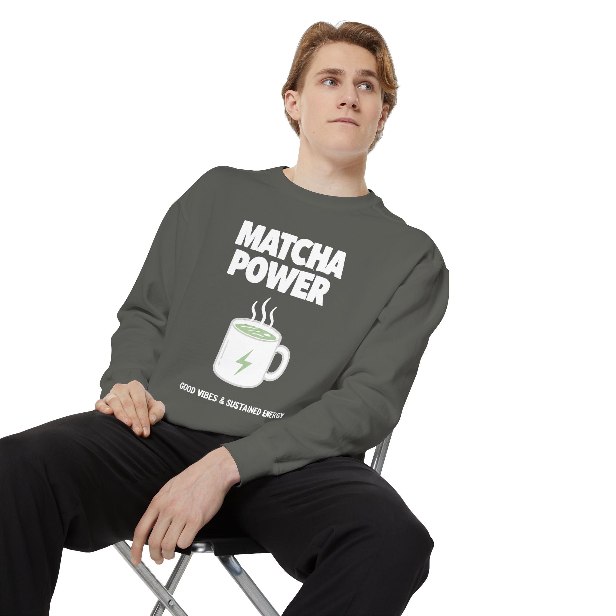 Matcha Power — Mug Graphic & Good Vibes Graphic Crewneck Sweatshirt