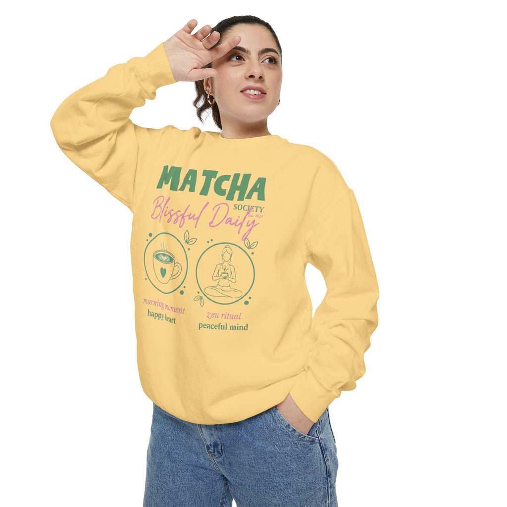 Matcha Bliss — Matcha Blessed Daily Relaxed Tea Lover Crewneck Sweatshirt