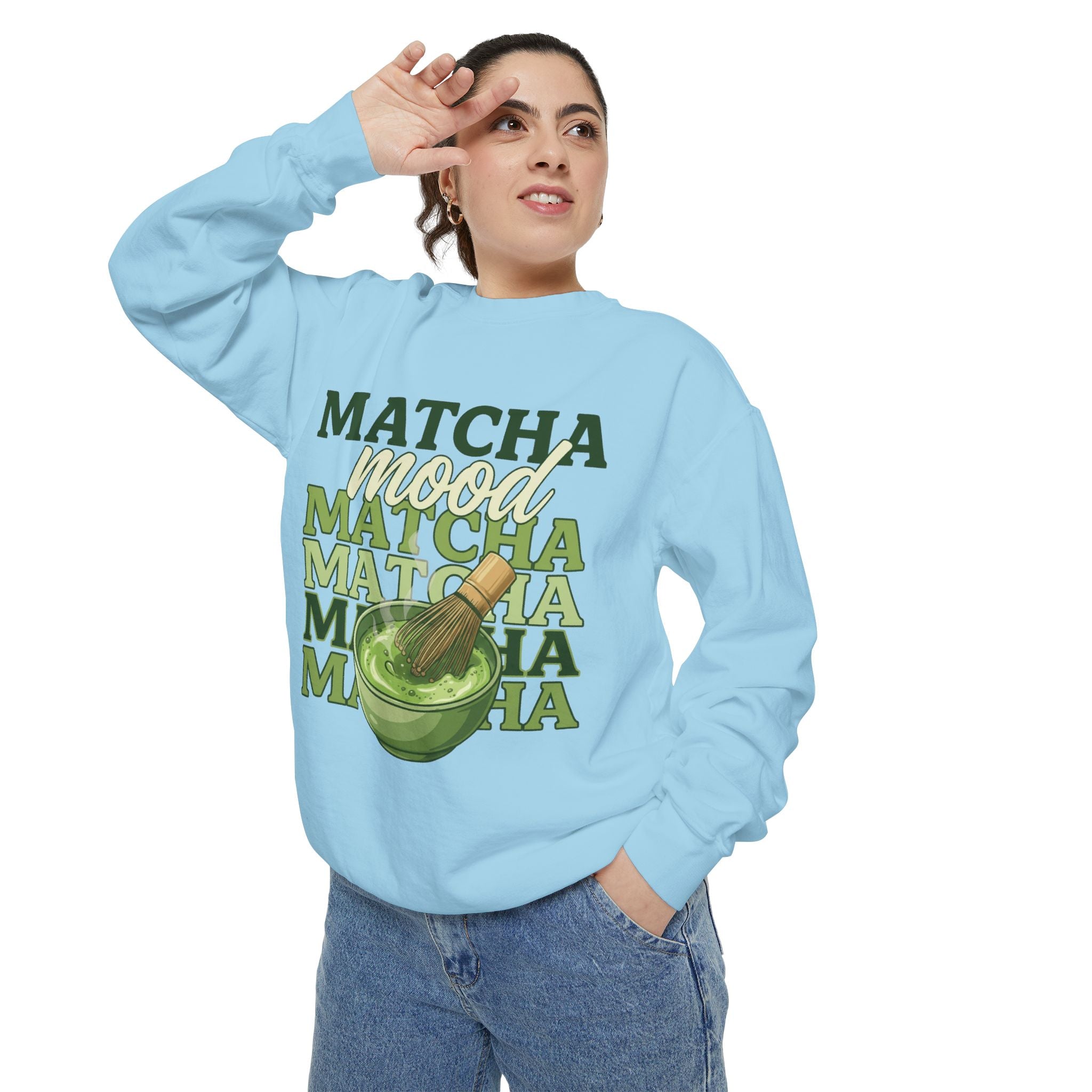 Matcha Mood Sweatshirt — Retro Matcha Tea Graphic Crewneck