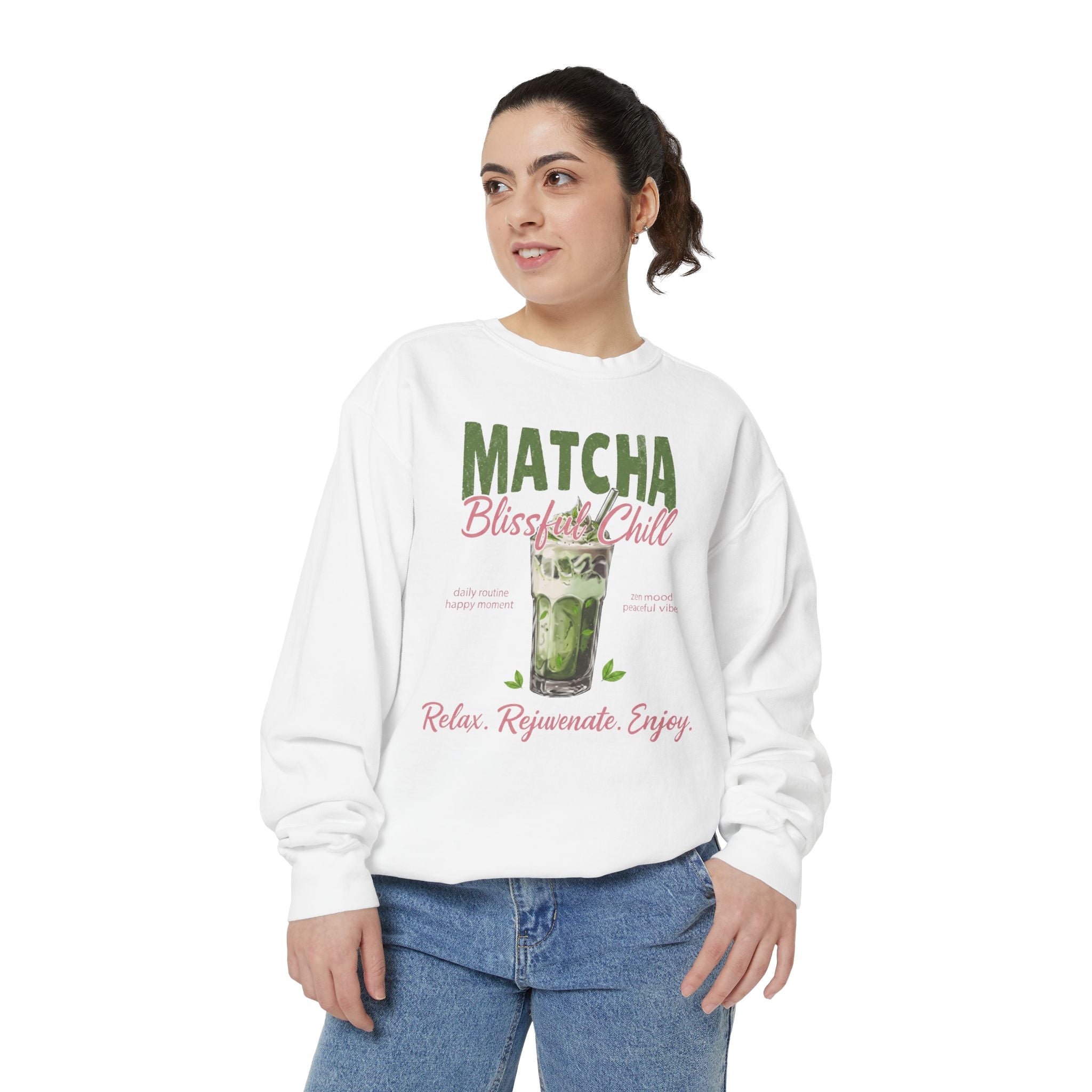 Matcha Bliss — Matcha Bliss & Chill Cozy Tea Lover Crewneck Sweatshirt