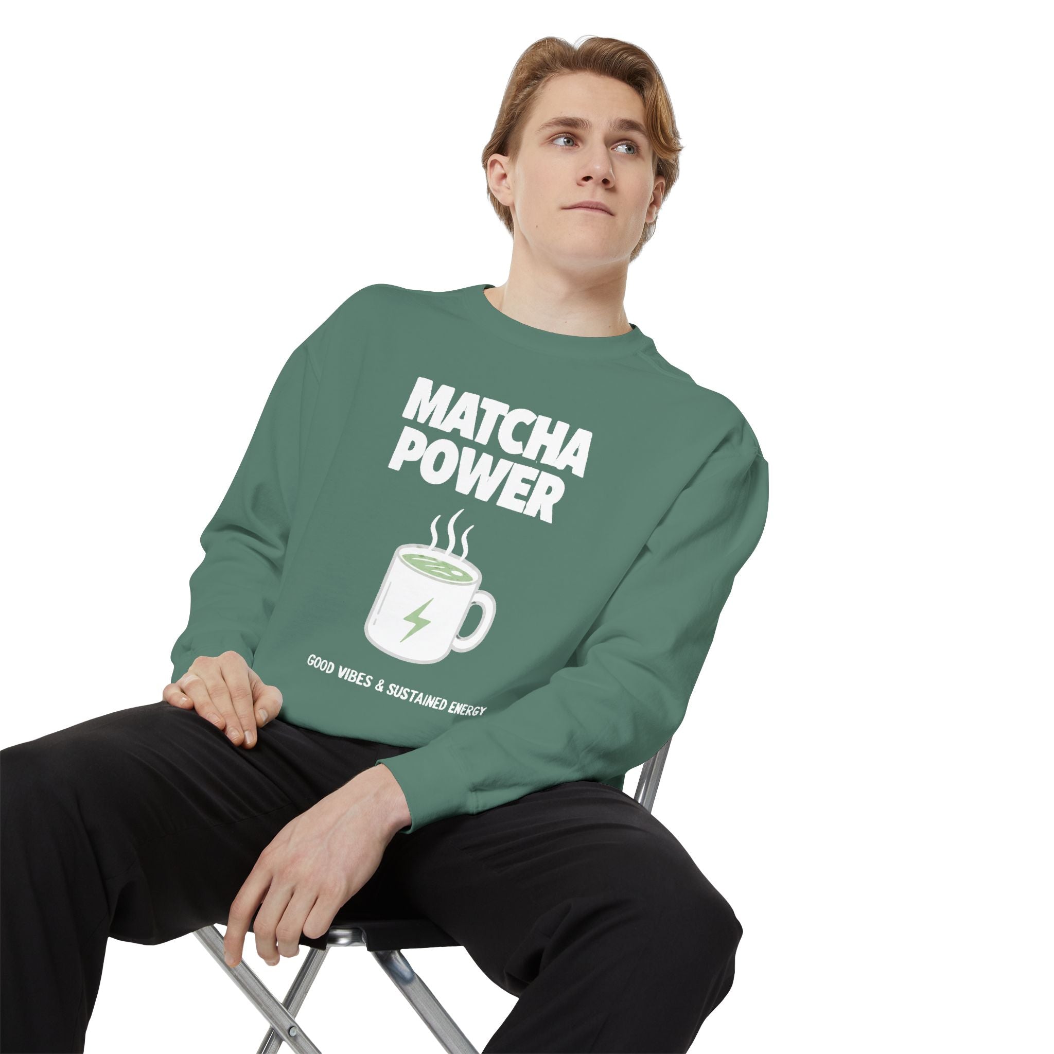 Matcha Power — Mug Graphic & Good Vibes Graphic Crewneck Sweatshirt