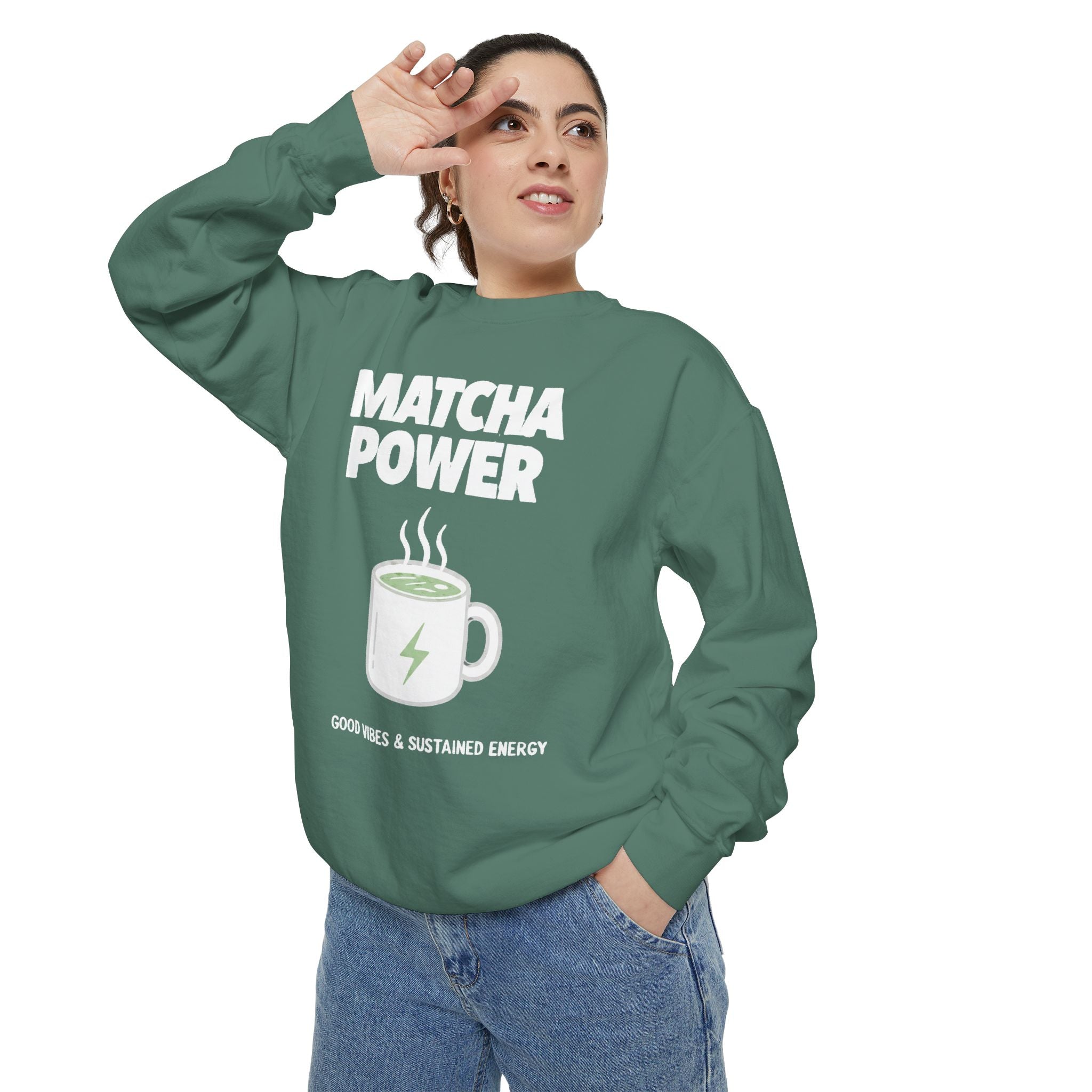 Matcha Power — Mug Graphic & Good Vibes Graphic Crewneck Sweatshirt