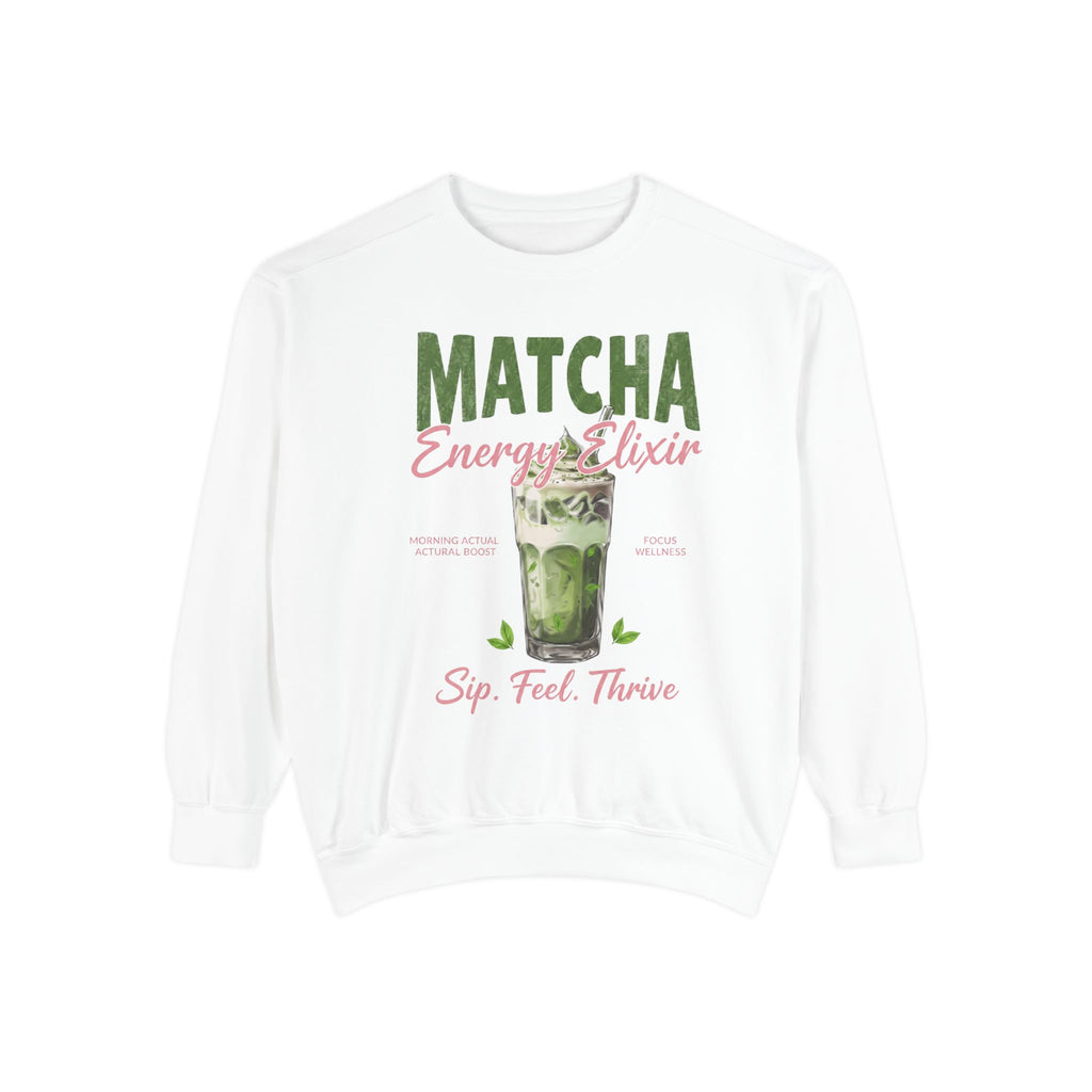 Matcha Energy Elixir — Sip, Feel, Thrive Cozy Crewneck Sweatshirt