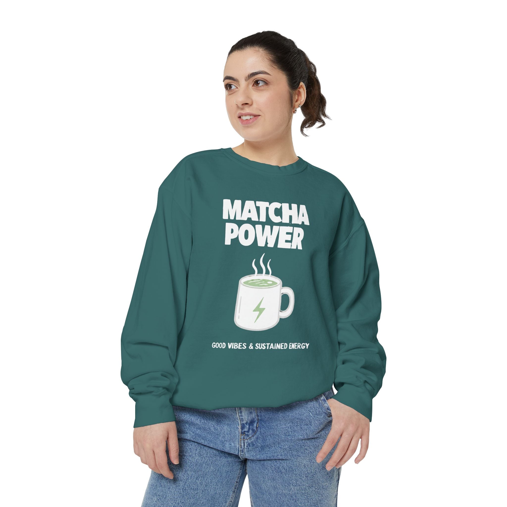 Matcha Power — Mug Graphic & Good Vibes Graphic Crewneck Sweatshirt