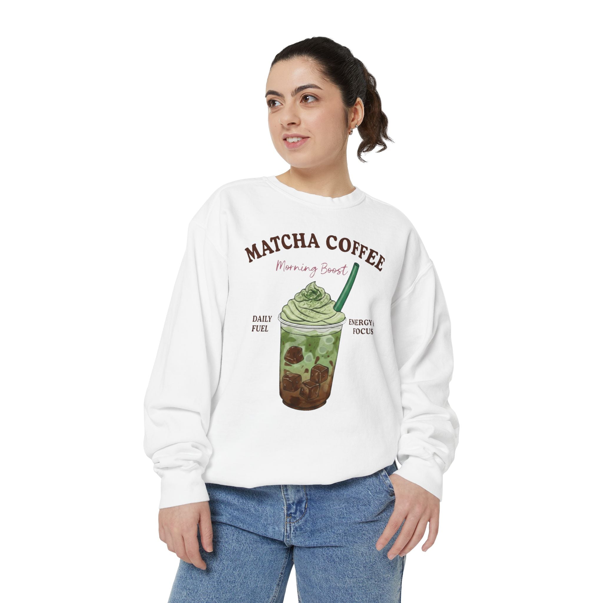 Matcha Coffee  – Matcha Coffee Morning Boost Crewneck Sweatshirt