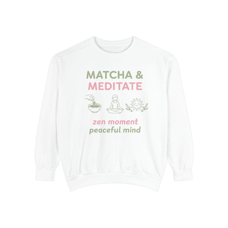 Matcha & Meditate — Cozy Crewneck Sweatshirt