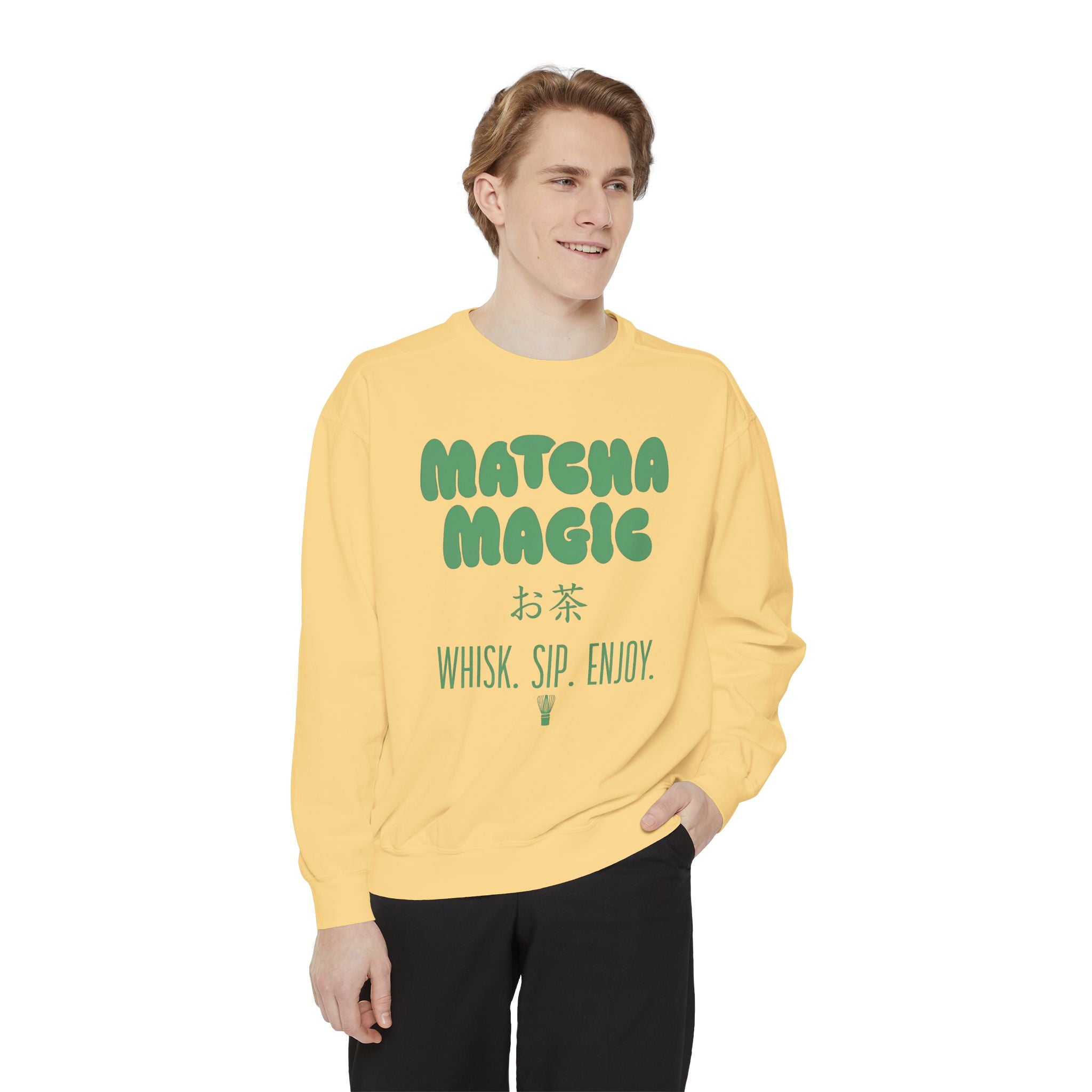 Matcha Magic — Whisk Sip Enjoy Graphic Crewneck Sweatshirt