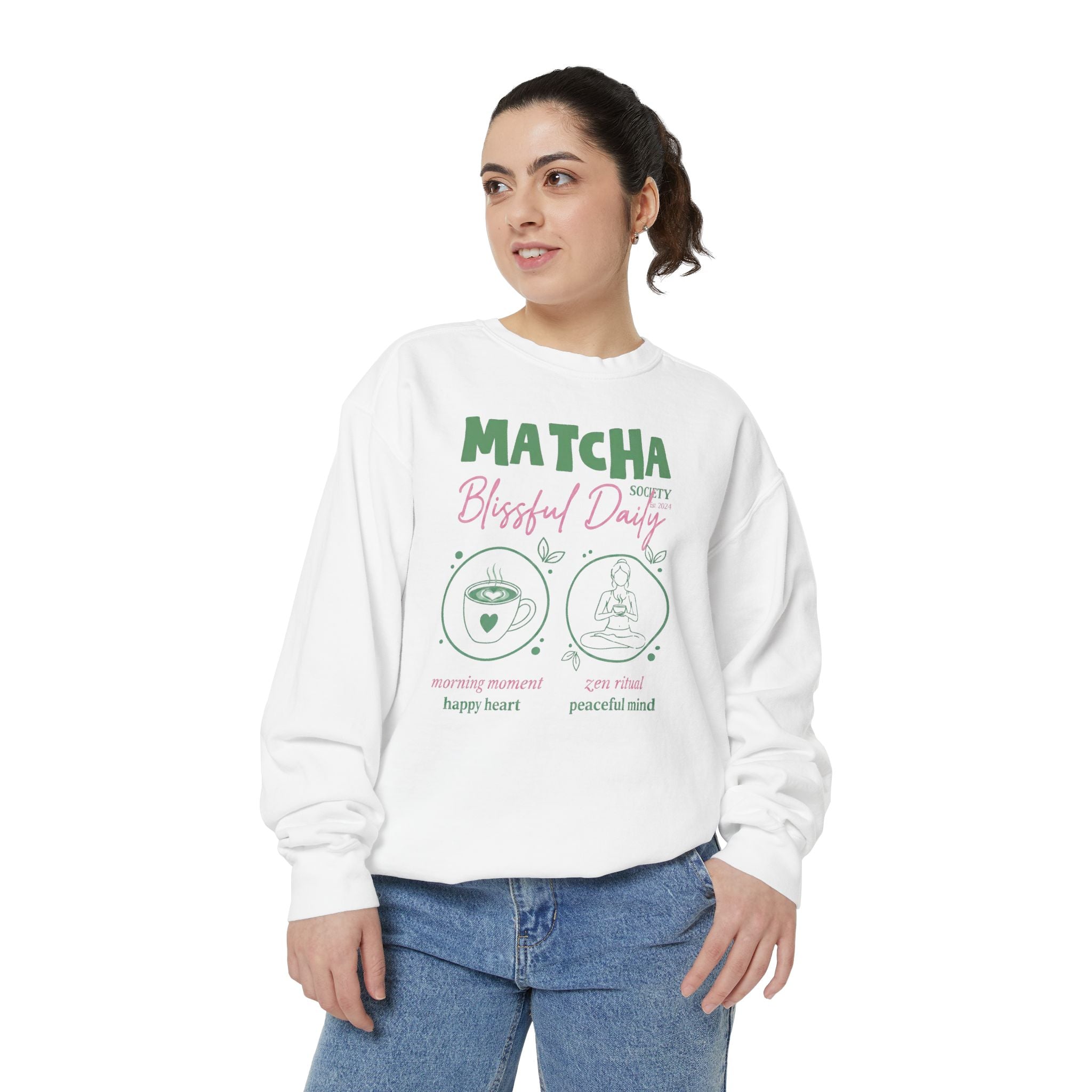 Matcha Bliss — Matcha Blessed Daily Relaxed Tea Lover Crewneck Sweatshirt
