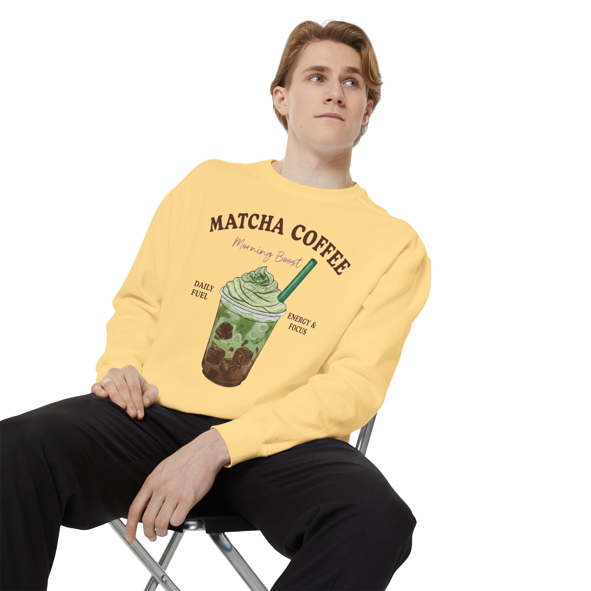 Matcha Coffee  – Matcha Coffee Morning Boost Crewneck Sweatshirt