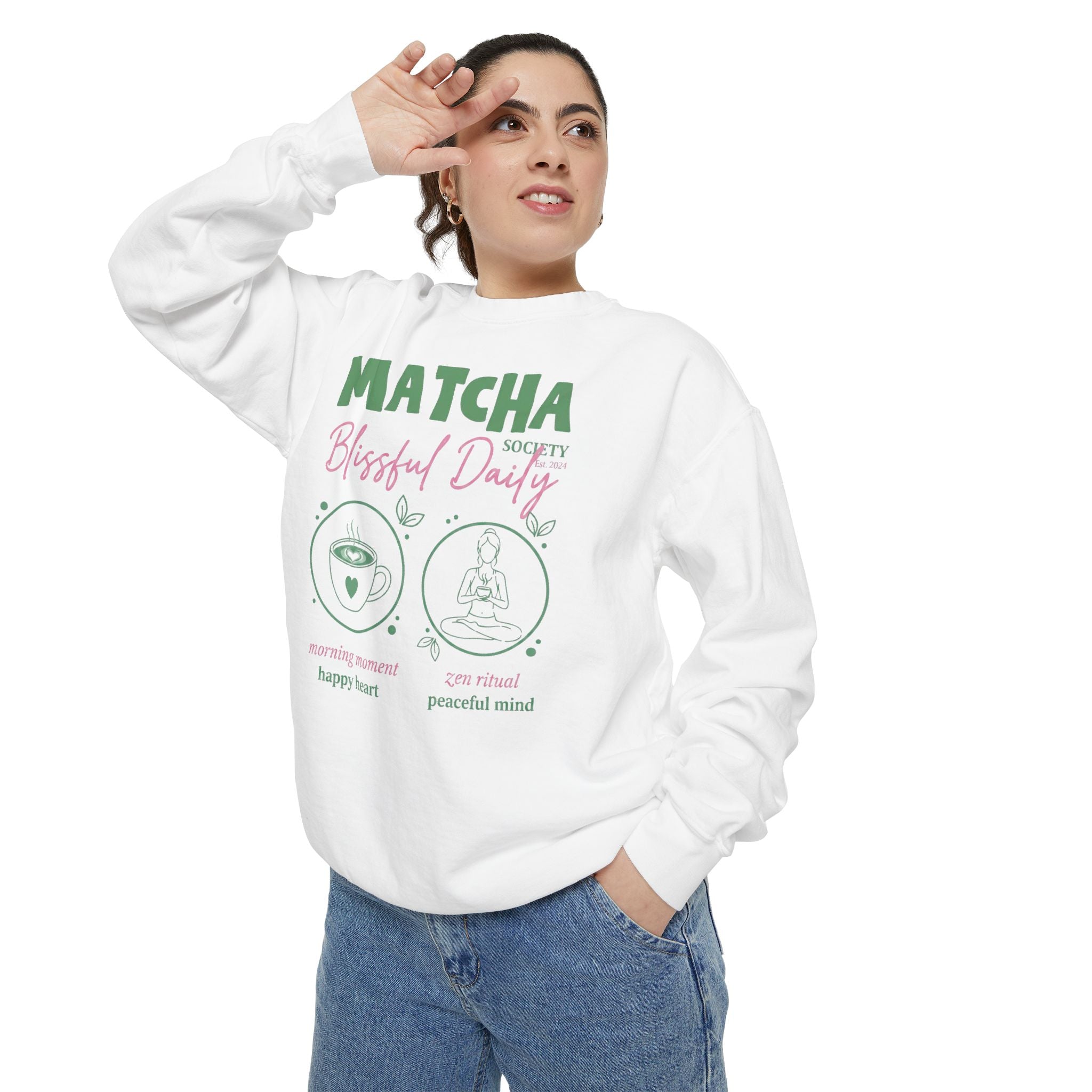 Matcha Bliss — Matcha Blessed Daily Relaxed Tea Lover Crewneck Sweatshirt