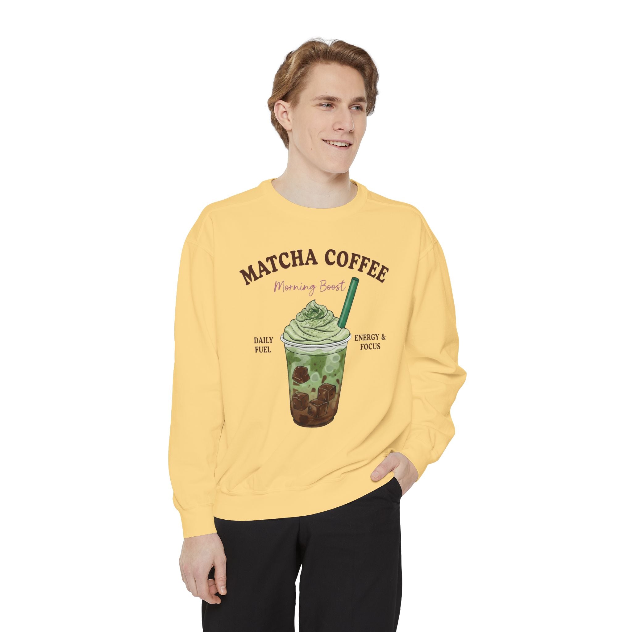 Matcha Coffee  – Matcha Coffee Morning Boost Crewneck Sweatshirt