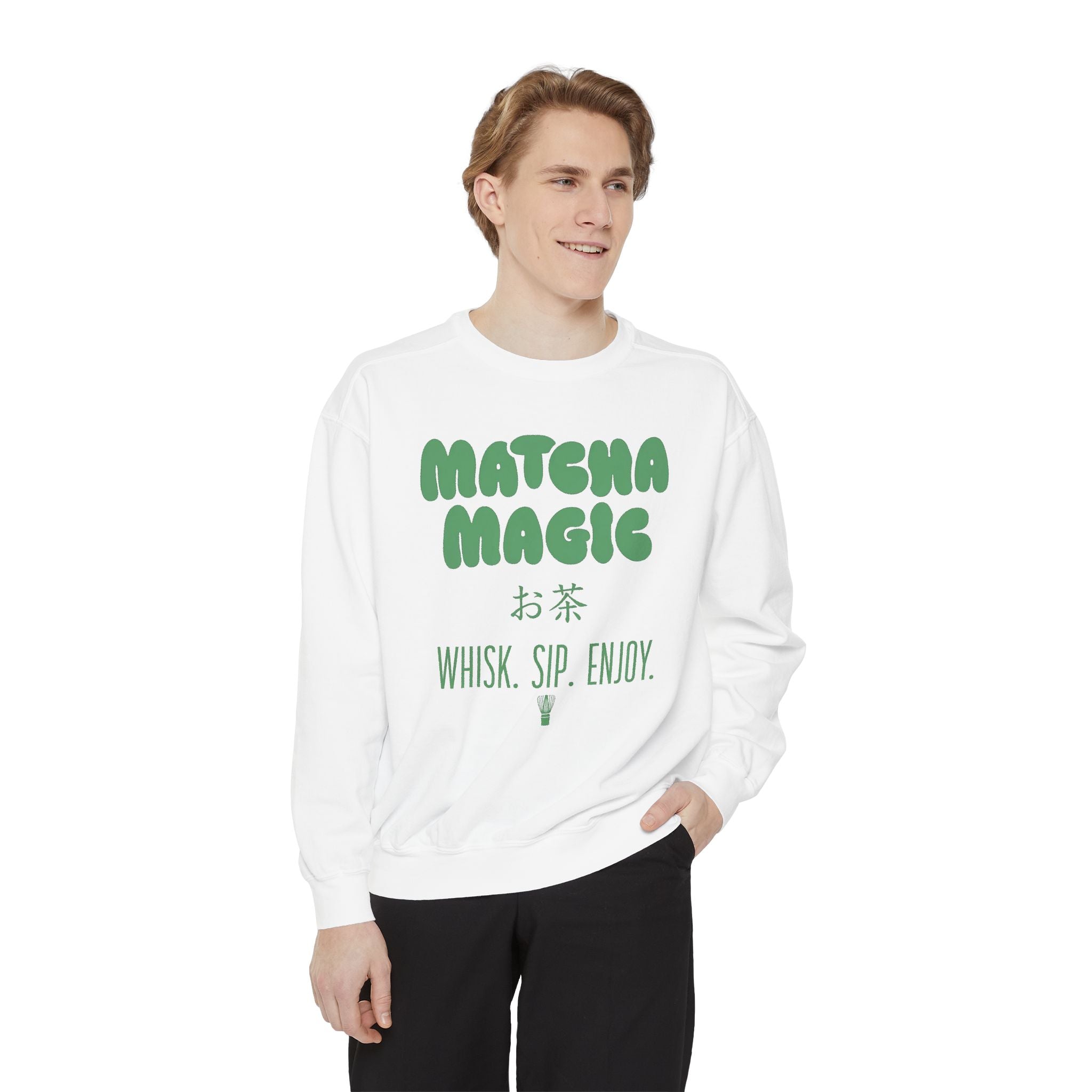 Matcha Magic — Whisk Sip Enjoy Graphic Crewneck Sweatshirt
